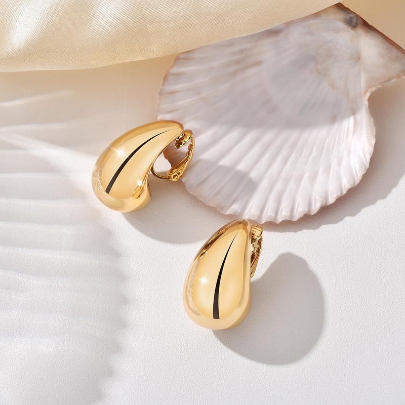 AllenCOCO Clip on Earrings Women, 14K Gold Hoop Clip-On Earrings for Women, Hypoallergenic Non Pierced Croissant Earrings - Image 5
